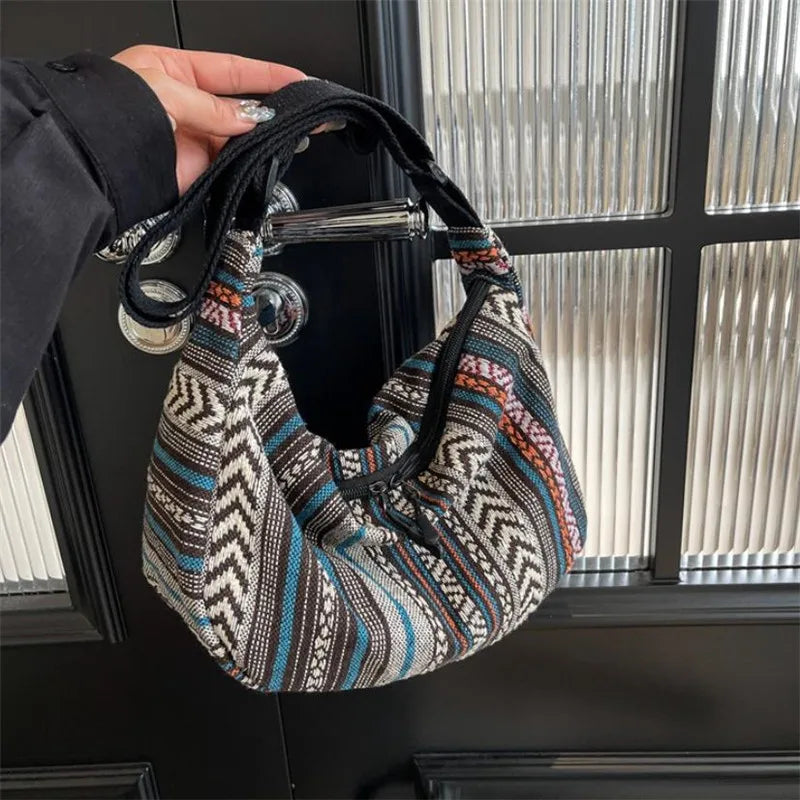 Crossbody Bags Tribal Style Shoulder Bag, Foldable Crossbody Striped Pattern, Flag Theme Hand Washable Edge Painted Lining