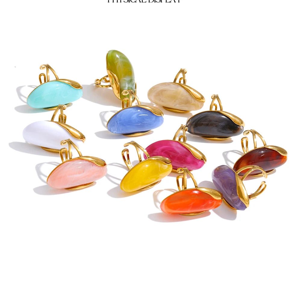 Yhpup 2026 Stainless Steel Multi-Color Resin Adjustable Ring PVD Hot Style Y2K Fashion Attractive Trend Finger Jewelry Wholesale