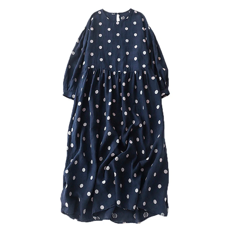 Cotton Vintage Polka Dot Dresses For Women New Korean Long Sleeve Loose Casual Dress Vestidos Elegant Clothes Spring Autumn 2026