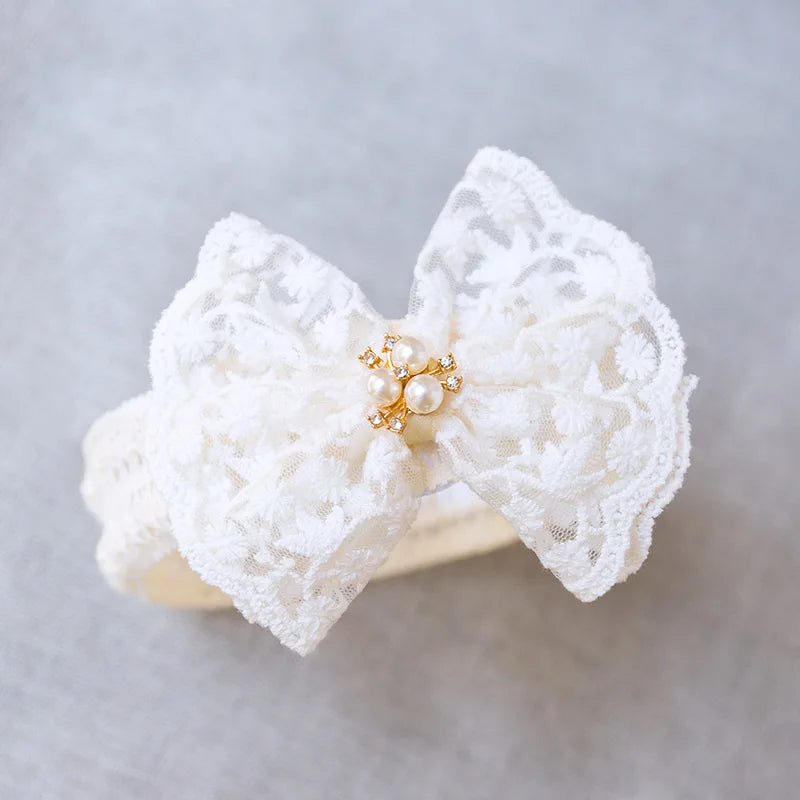 White Lace Bow Baby Headbands for Girl Cute Bowknot Hair Band Elastic Infant Turban Newborn Headwear Baby Hair Accessories 머리띠