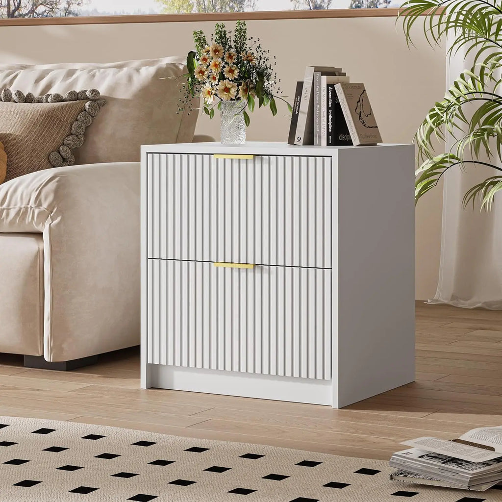 3-Piece Dresser Bedroom Set, 9 Drawer Dresser & 2 Drawer Nightstands with Gold Handles, Fluted Wood Chest of, Customized