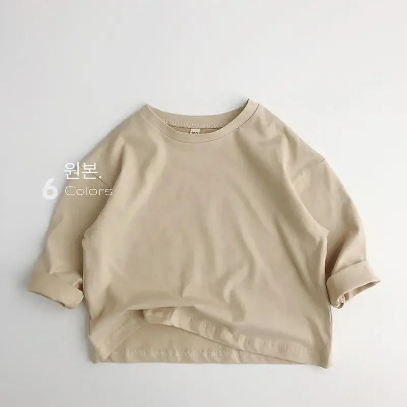 Autumn New Solid Color Children's Cotton T-shirt Long Sleeved Boys and Girls Top Fashion Children's Wear Baby T-shirt