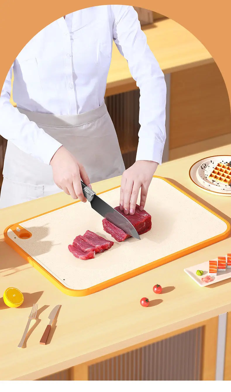 Tabla de cortar antibacteriana de doble cara para el hogar, la cocina, antimoho, antideslizante, de plástico, de paja de trigo, tabla adhesiva multifuncional