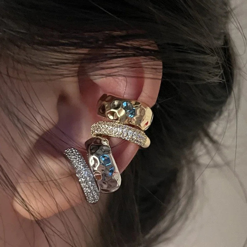 New Trending Zircon Double-Layer Ear Cuff No Piercing Earring Punk Metal Geometric Ear Clip For Women'S Y2K Jewelry 2024