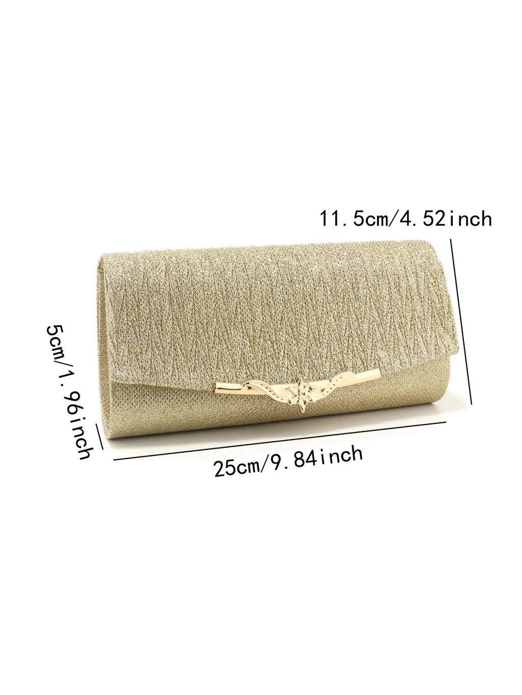 Golden Metal Shoulder Envelope Design Women Evening Bags Ruched Fashion Glitter Clutch Handbags
