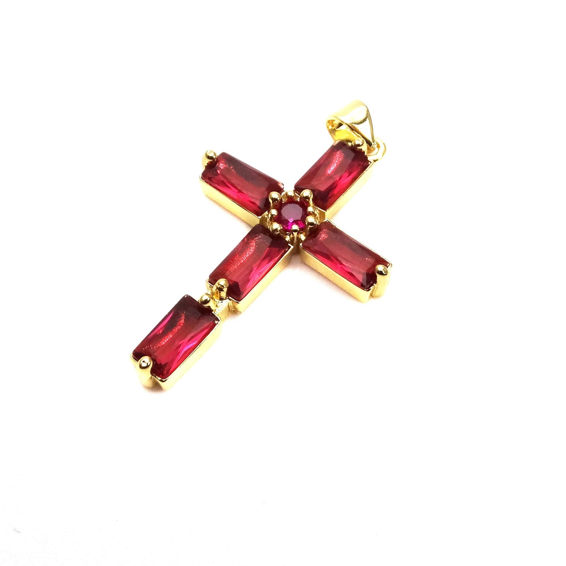 Cross Pendant Gold Plated With Sparkling Multicolor Microlaid CZ For Women Brass Charm Necklace Making