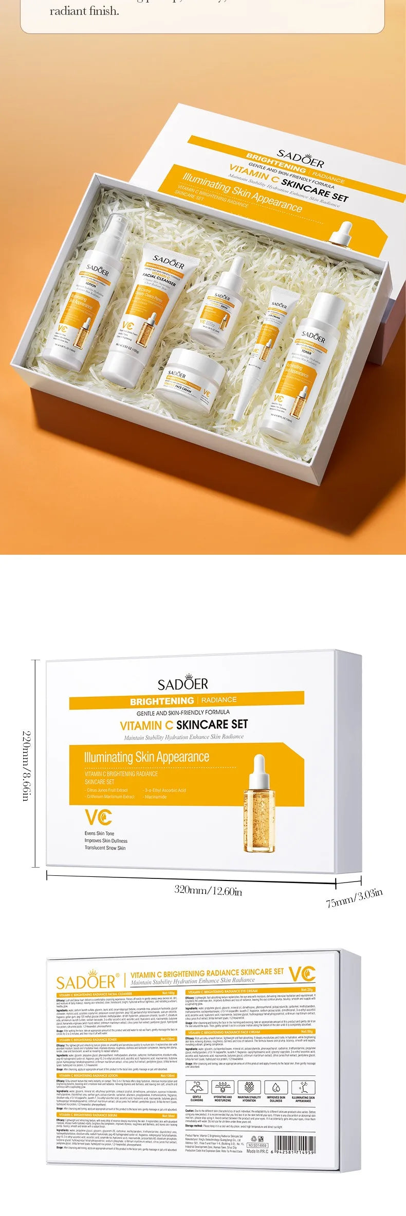 WHITENING VC Collagen Protein Skincare Set - Firming, Lifting Hydrating Face Kit for All Skin Types Skin care