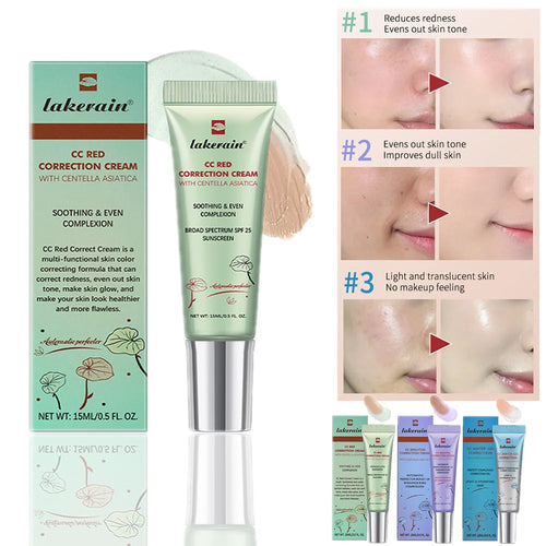 Color Changing CC Cream Foundation With Centella Korean High Coverage For Face Base Makeup For All Skin Types 3Pcs
