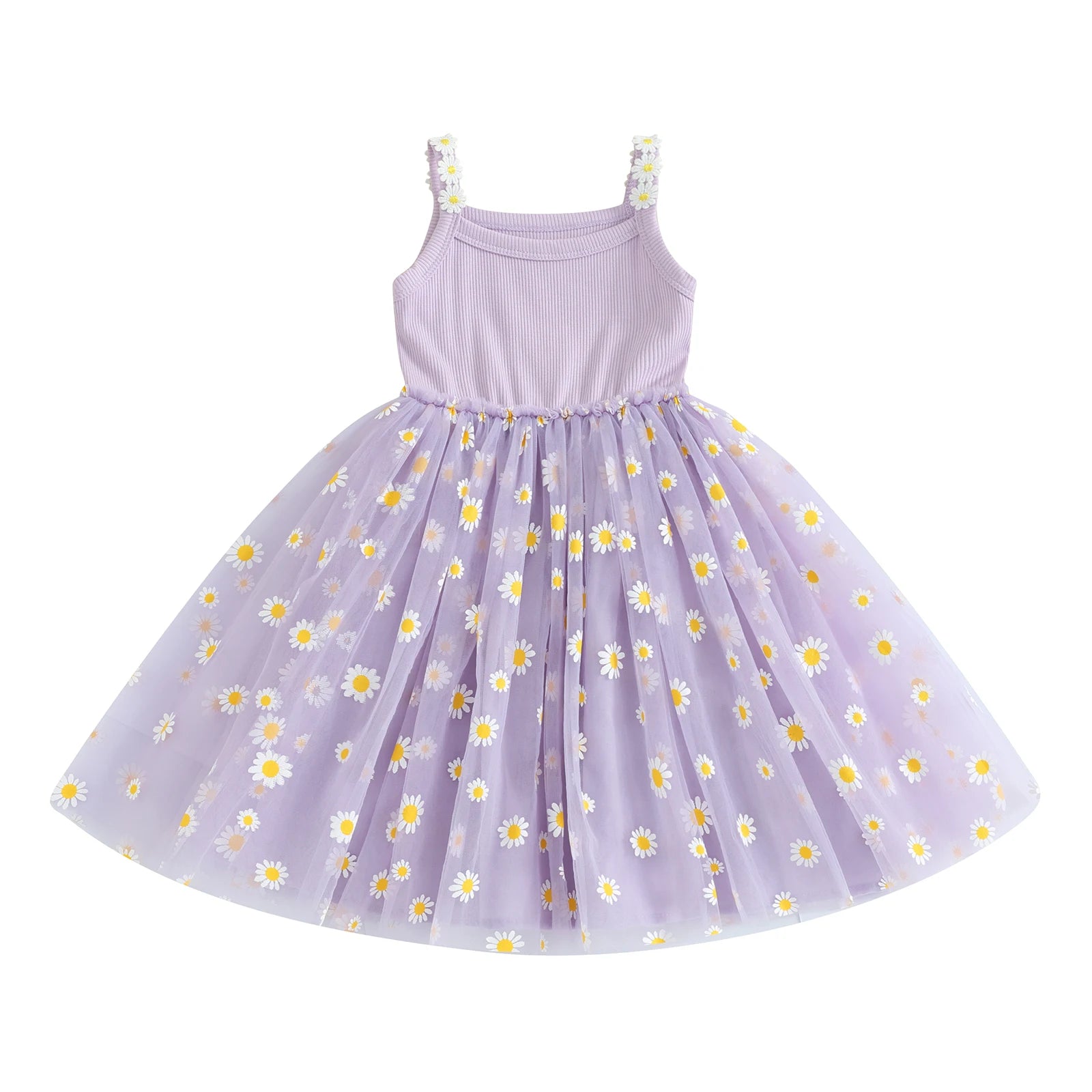Baby Girls Daisy Mesh Patchwork Princess Dress A Line Sleeveless Lightweight Breathable Beach Party