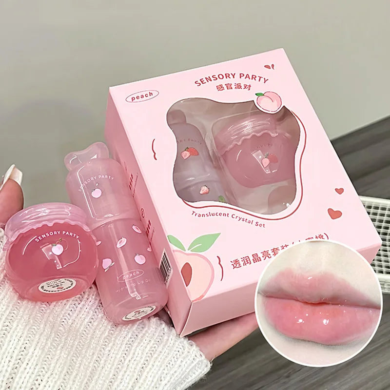 Strawberry Hydrating Lip Balm and Lip Oil Set Light Moisturizing Soothing Tender Lips for Relieve Dryness Lip Care Set Makeup
