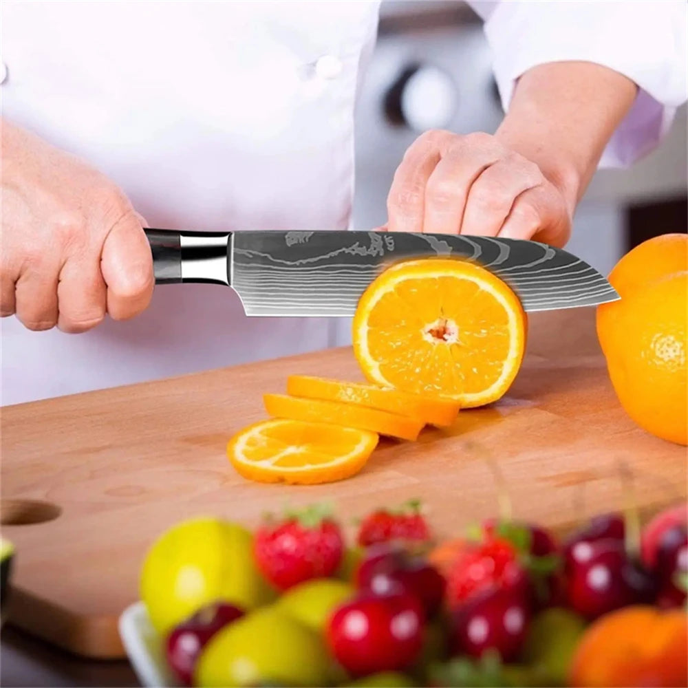 Cuchillos de cocina Cuchillo de carnicero para carne, fruta, pescado Cuchillo para deshuesar de acero inoxidable Cuchillo de carnicero de Damasco con láser Herramienta de chef