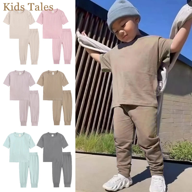 Kids Tales Toddler Unisex Cotton Short Sleeve T-Shirt and Pants Set