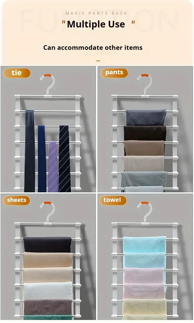 Multi Functional Pants Rack, Cloud Ladder Hanging, Folding Pants Rack, Stainless Steel Pants Clip, Multi-Layer Seamless Storage