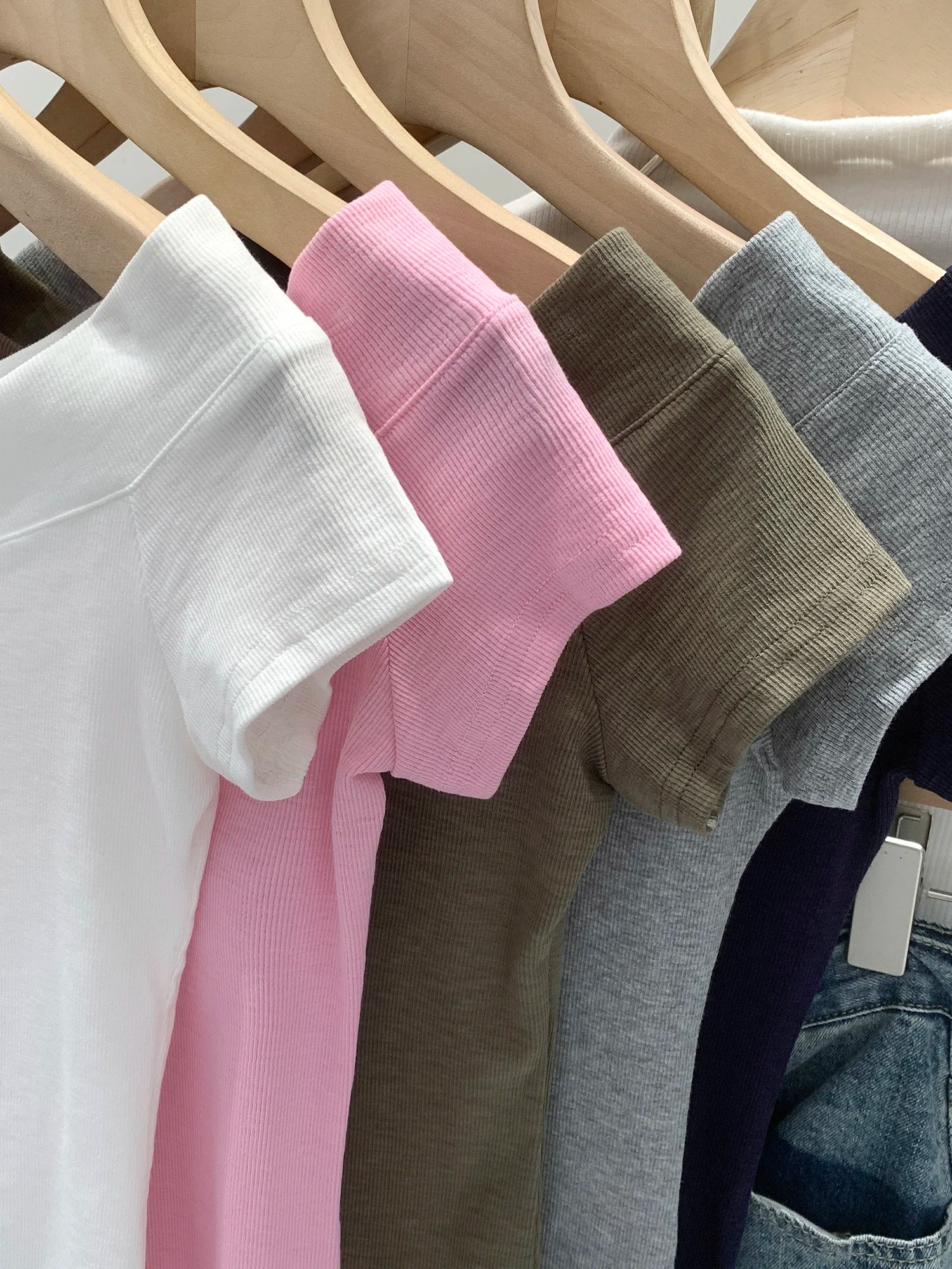 Pink Shoulder Bared Short Sleeve T Shirt Women's Summer New Style Ageless Lady Pure Desire Spicy Girl Top Simple Backless Design