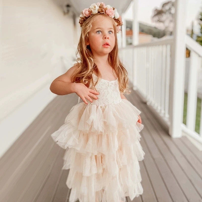 2025 Summer New Girls TUTU Dress Girls Princess Dress Girls Mesh Patchwork Cake Dress Children Clothing