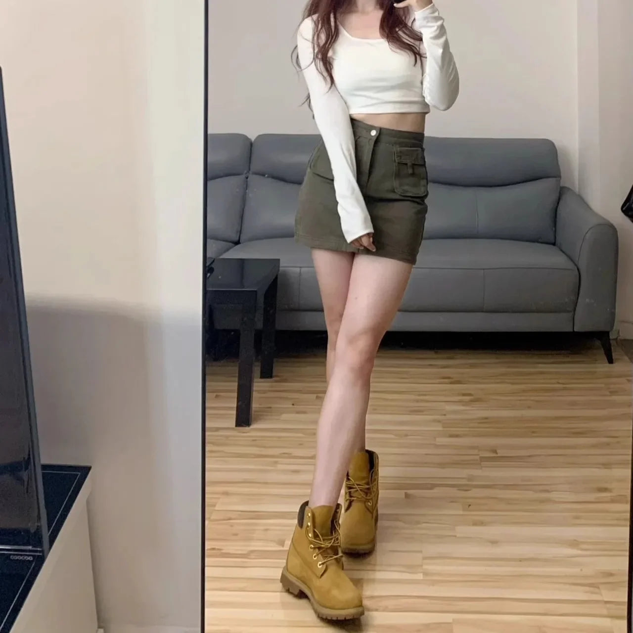 American Retro Workwear Mini Skirt A-Line Design plus Size High Waist Slimming Denim Half-length Skirts for Women
