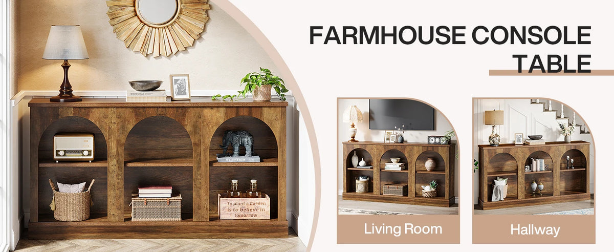 Tribesigns Farmhouse Console Table, 63-Inch Long Entryway Table with 3 Tier Storage, Wooden Rectangular Sofa Table