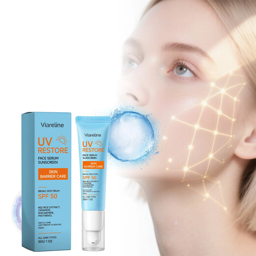 Face Sunscreen SPF 50 Niacinamide Ceramide Non Greasy Broad Spectrum Skin Barrier Protection All Skin Types Lightweight UV Serum