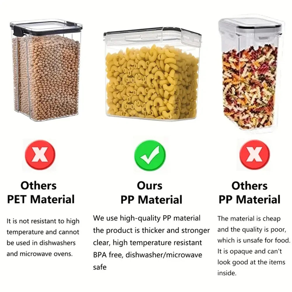 Juego de 7 recipientes de alimentos para cocina, plástico sin BPA, herméticos, con 10 pegatinas y bolígrafo