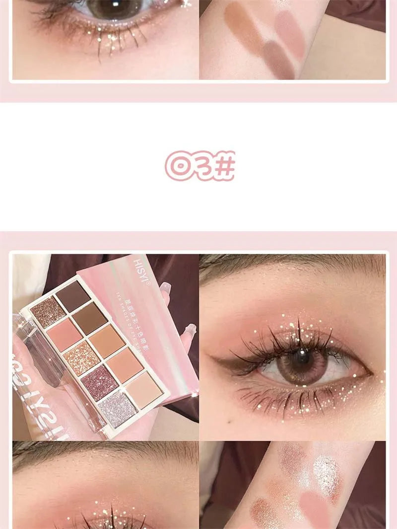 10 Colors Shimmer Matte Eyeshadow Palette Nude Glitter Shiny Pigment Eye Shadow Long Lasting Waterproof Make Up Palette Cosmetic