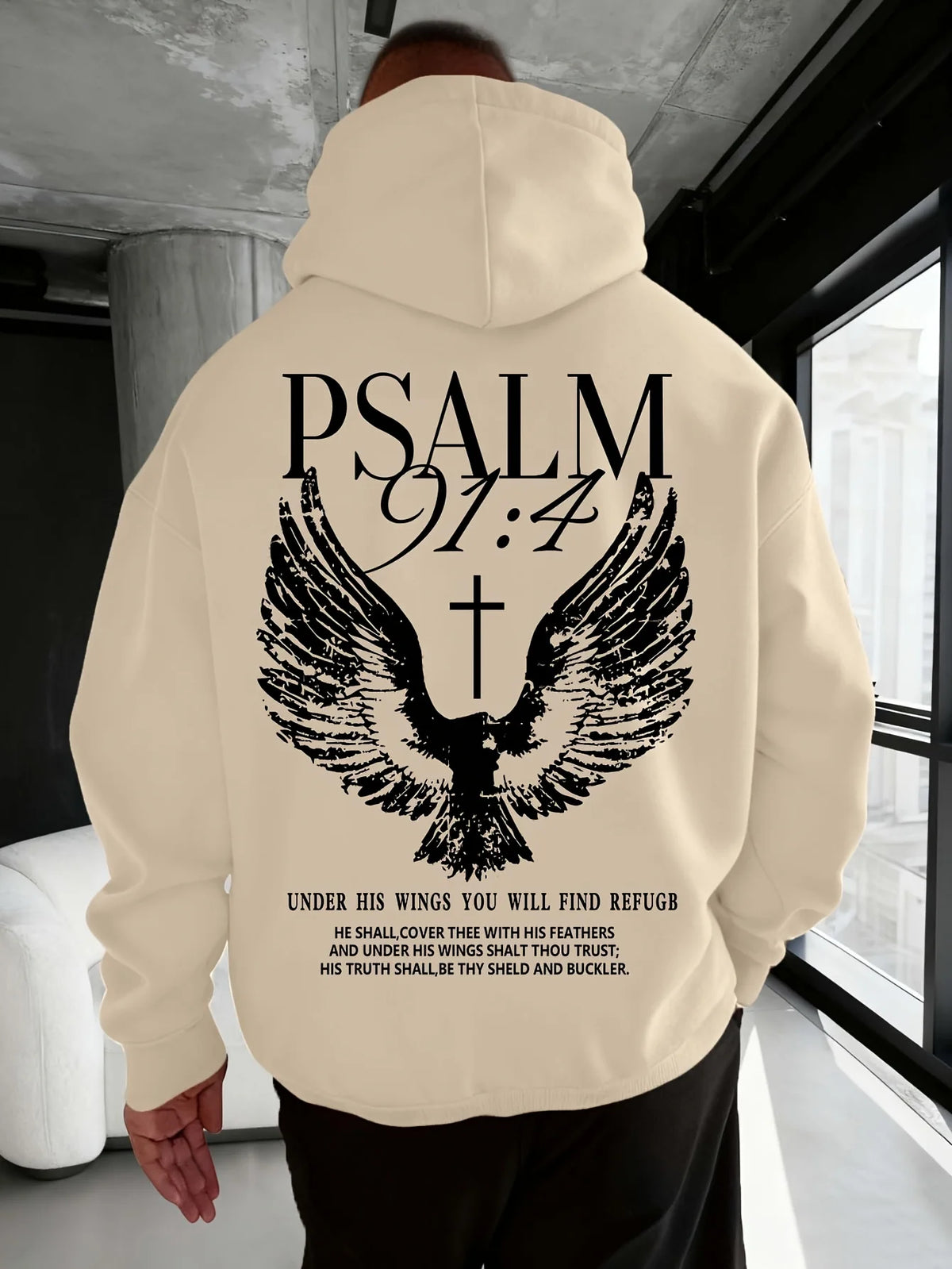 Psalm 91:4 Bible Verse Print Hooded Sweatshirt - Men's Casual Sport