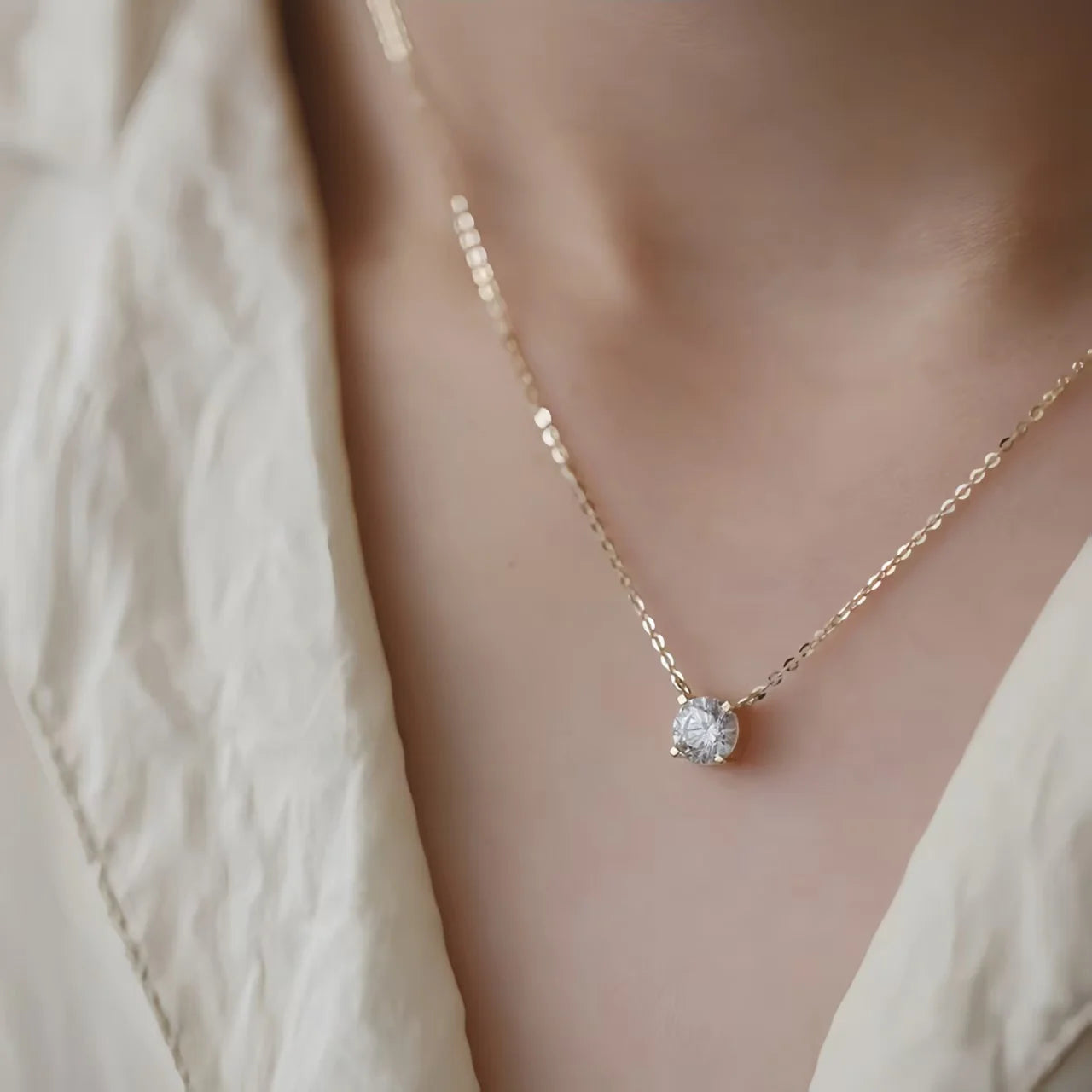 925 Sterling Silver 18K Gold-Plated Necklace Versatile Single Shiny Zircon Clavicle Chain Women'S'S Wedding Jewelry