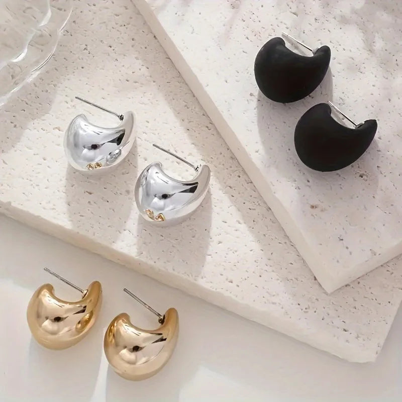 Minimalist Thick Water Drop Earrings Fashion Smooth Matte Surface CCB Stud Earrings Women's Daily Versatile Date Party Jewelry
