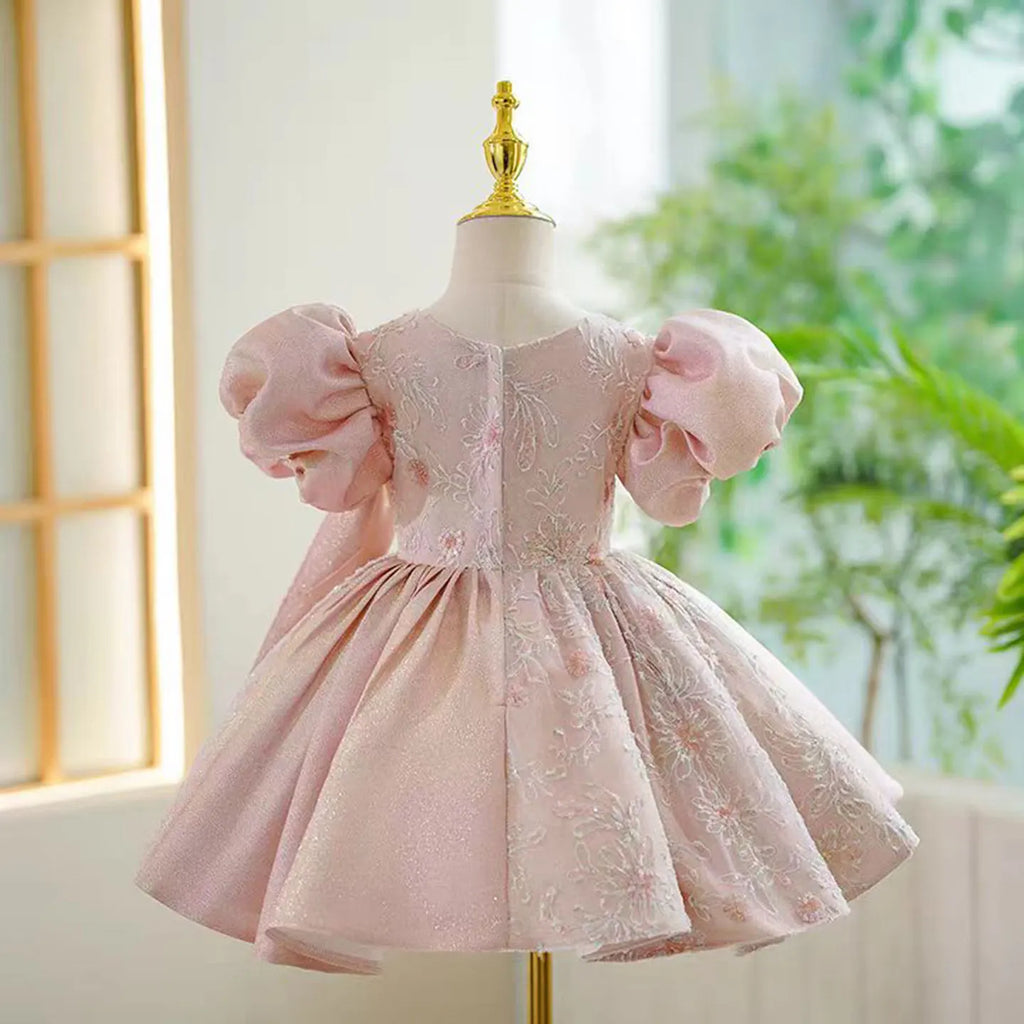 Dreamy Vow J774 Charming Blue Girl Dress With Short Sleeves  for Kids 1st Toddler Birthday Evening Party Knee Length Ball Gown