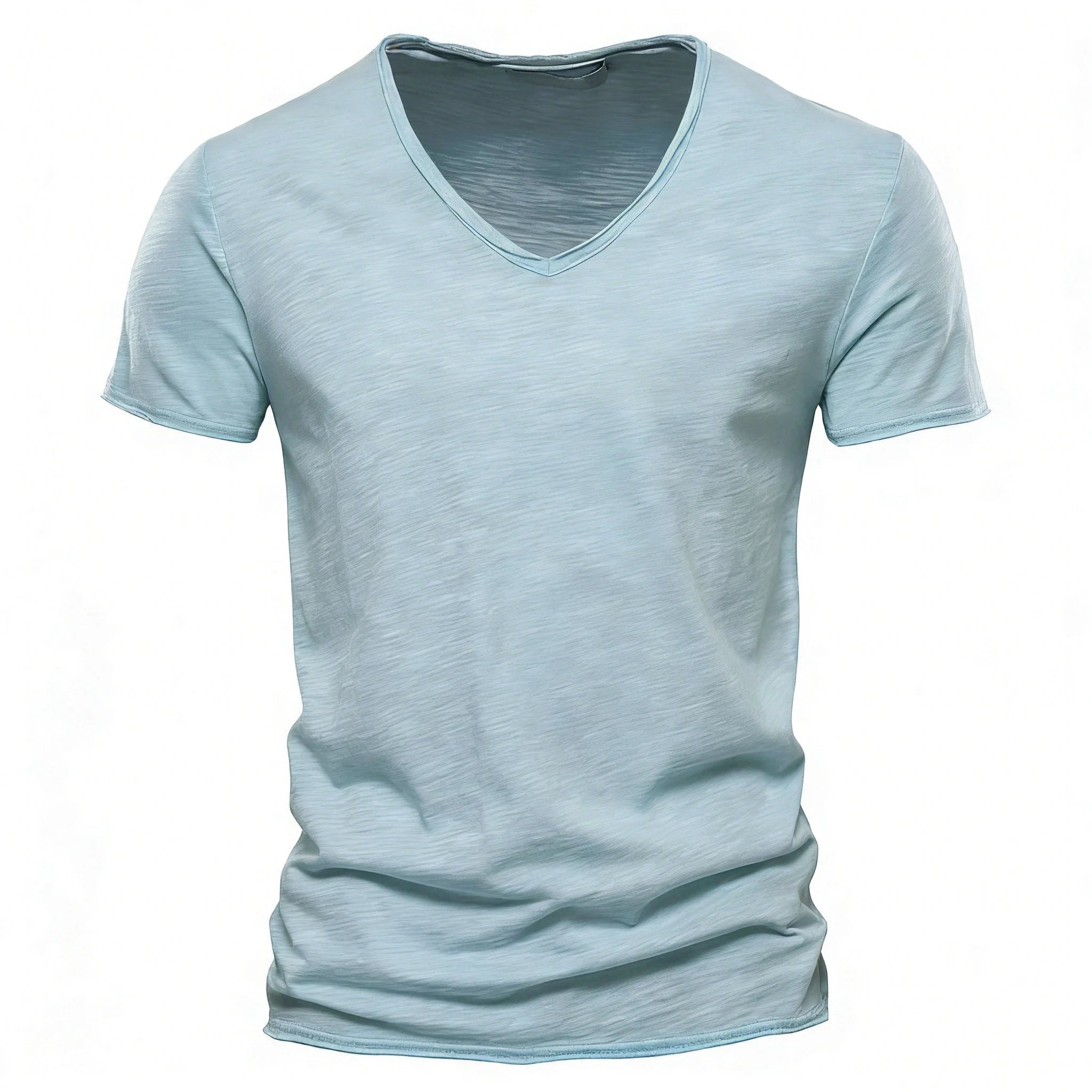 Aiopeson 100% Algodón Hombre Cuello V Camiseta Ajustada de Confort Premium Casual