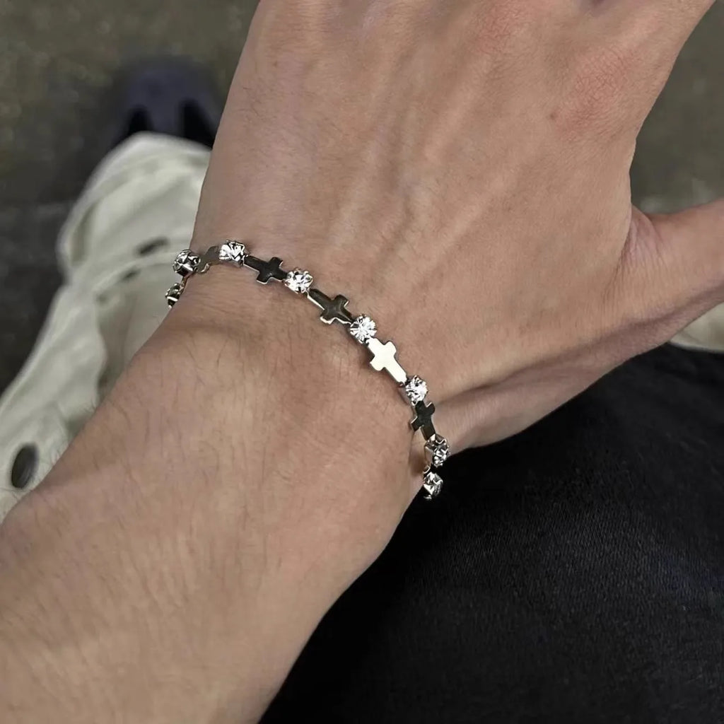 Stylish Men'S Cross Bracelets,Hiphop Stainless Steel Zircon Tennis Bracelet,Birthday Father Gifts