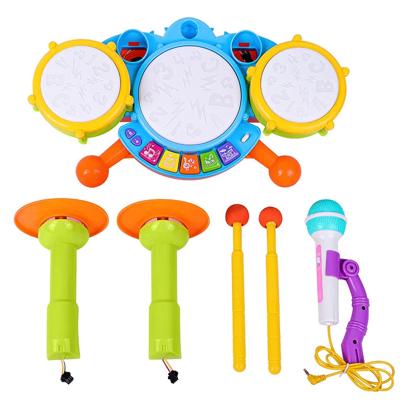 Kids Drum Set Toddlers 1-3 Musical Baby Educational Instruments Toys for Toddlers Girl Microphone Learning Activities Gifts