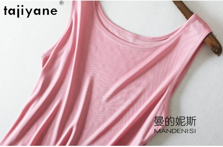 TAJIYANE 70% Mulberry Silk Tank Tops for Woman Elegant Sleeveless Summer Tops 2025 Solid Color Silk Vest Ladies Clothes кроп топ