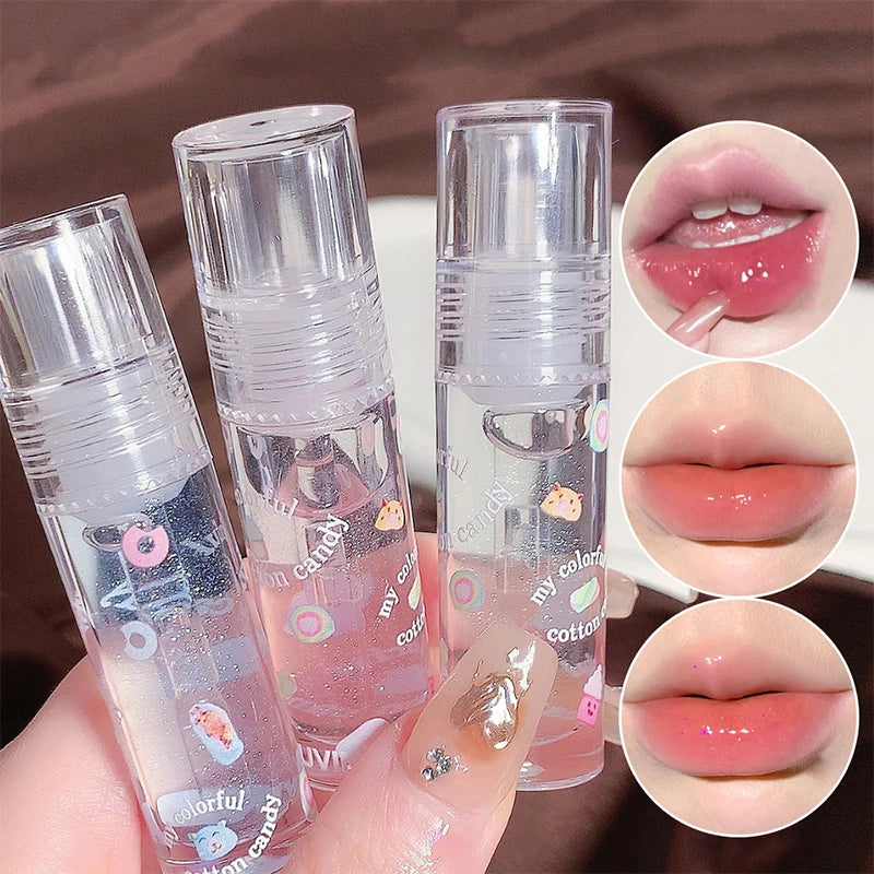Cotton candy Lip Oil Lip Gloss Moisturizes hydrating water mirror fine shimmering transparent glass toot lips