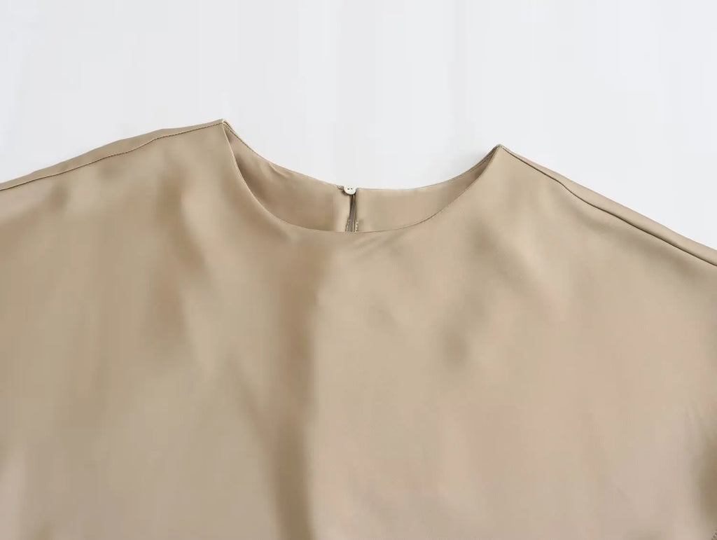 Woman Satin Midi Dress Summer Female Solid Fashion Elegant Long Dresses Lady Chic Short Sleeve O-Neck Evening Party Dress