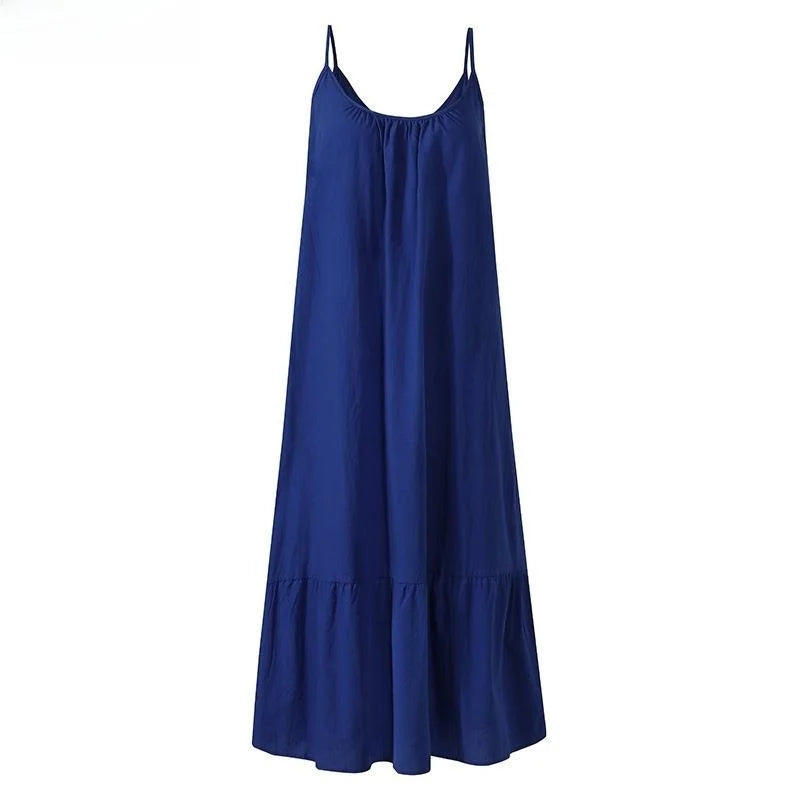 Lotus Leaf  Length Skirt Slim Shoulder High Waist Cotton Casual Style Women's Dress Fashionable Backless U-Neck Gown