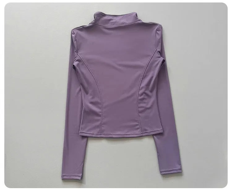 Women's Workout Jacket Stretch Fitted Zip Front Long Sleeve Running Yoga Slimming Waist-Cinching Stand Collar Quick-Dry Sportswe