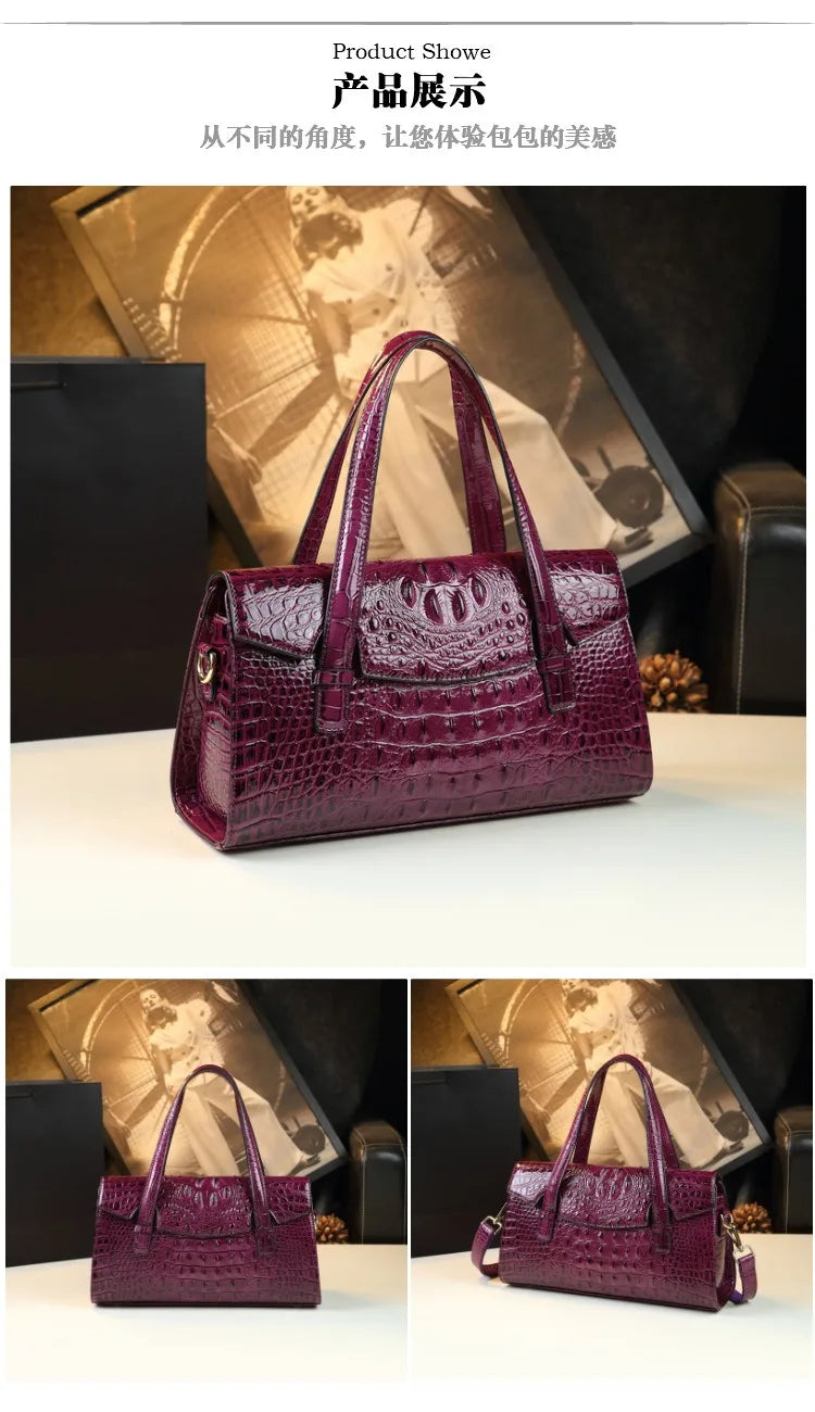 Crocodile Pattern Women's Bag 2026 New Style Messenger Bag Women's High-End Boston Pillow Bag Light Luxury Leather Shoulder Bag