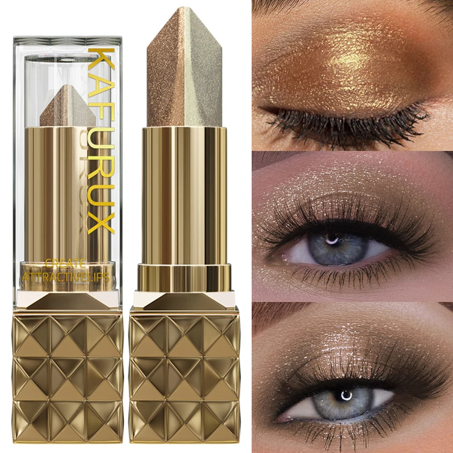 Two Color Eye Shadow Stick Shimmer Glitter Brown Color Dimensional Natural Without Taking Off Makeup Eye Cosmetic For Women'S