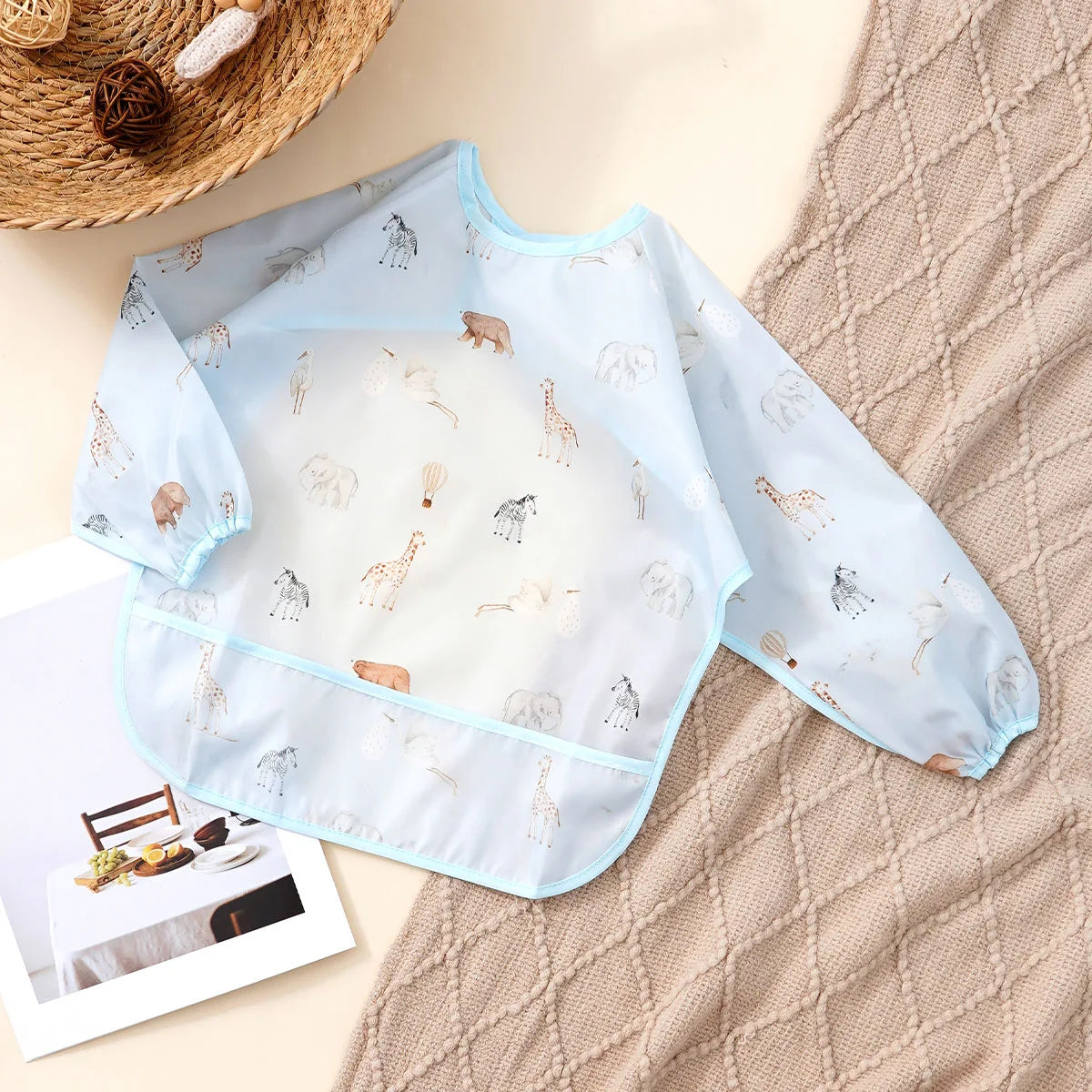 Elinfant Long Sleeve Waterproof Feeding Bibs for Babies Easy Clean Washable Burp Cloth