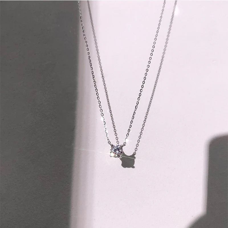 Hot 925 Sterling Silver 14k Gold Plated Necklace Versatile Sparkling Zircon Choker Clavicle Chain for Women Wedding Jewelry
