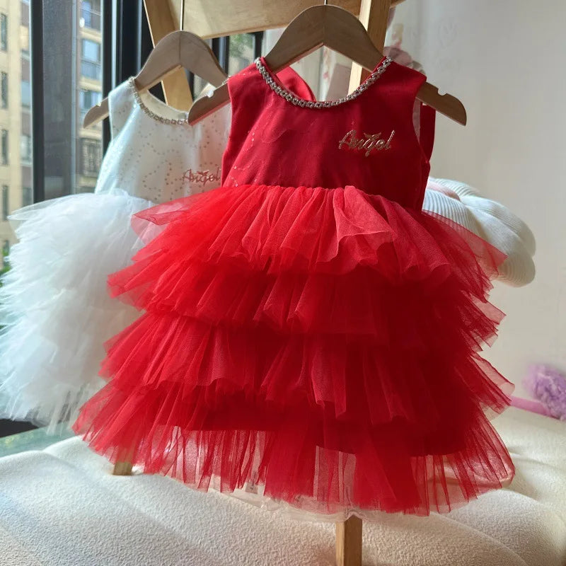 Baby Girls Sequin Tutu Dress - Layered Mesh Birthday Party Gown