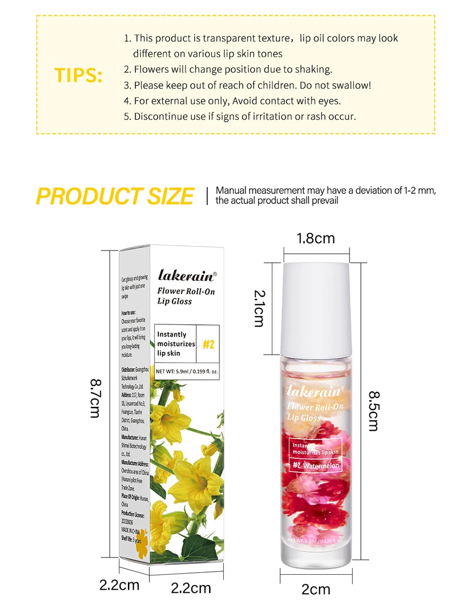 Lip Oil Gloss Blossom Scented Roll on Lip Gloss Infused with Real Flowers Mango Watermelon Strawberry