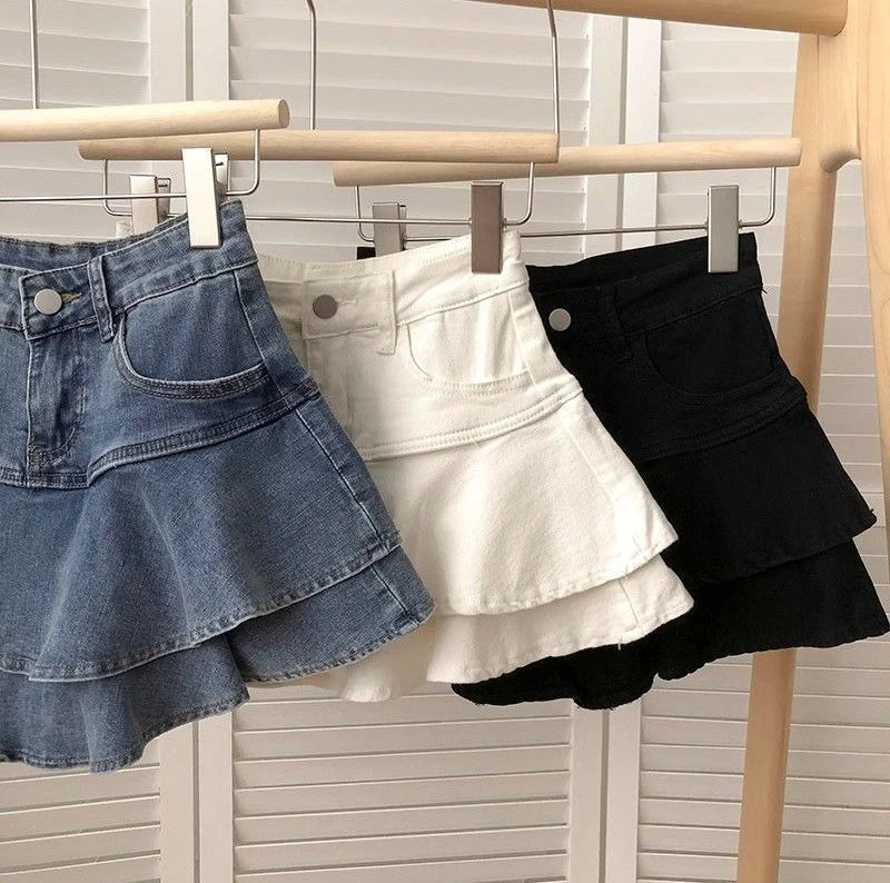 Girls Kids Stretch Denim A Line Skirt Puffy Layered Mini Skirt Summer 2026 Korean Style Fashion Casual Party School Wear
