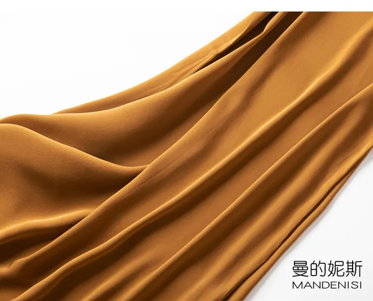 Tcyeek Women Silk Dress 93%Silk 7%Spandex Spaghetti Strap Mid Dresses 2024 Summer New Clothes Blue