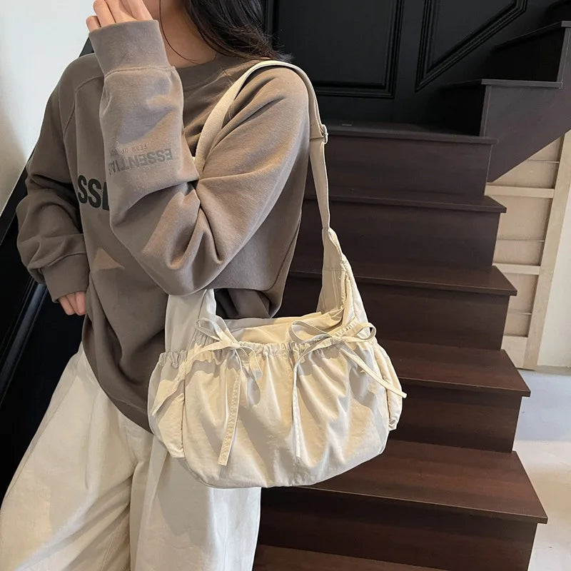 Ruched Fabric Hobo Bags Lightweight Nylon Shoulder Crossbody Bag, Stylish & Adjustable, Perfect for Casual Outfits, Daily Errand