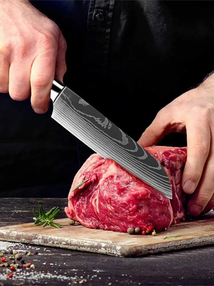 Cuchillos de cocina Cuchillo de carnicero para carne, fruta, pescado Cuchillo para deshuesar de acero inoxidable Cuchillo de carnicero de Damasco con láser Herramienta de chef