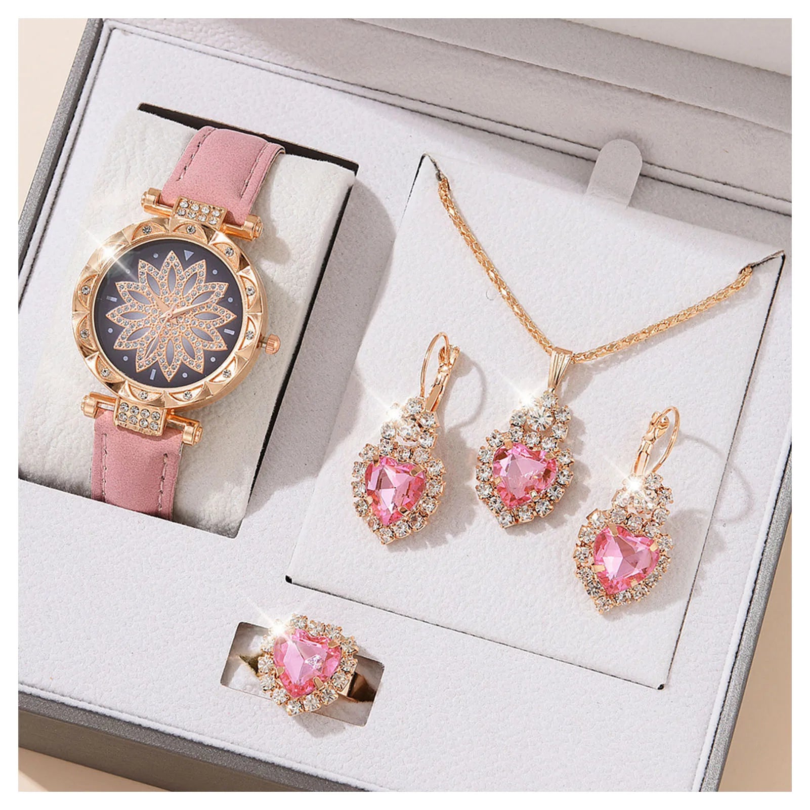 Watches Sets Gifts For Women'S Crystal Bling Wristwatch Jewelry Kit For Mom Wife Girlfriend