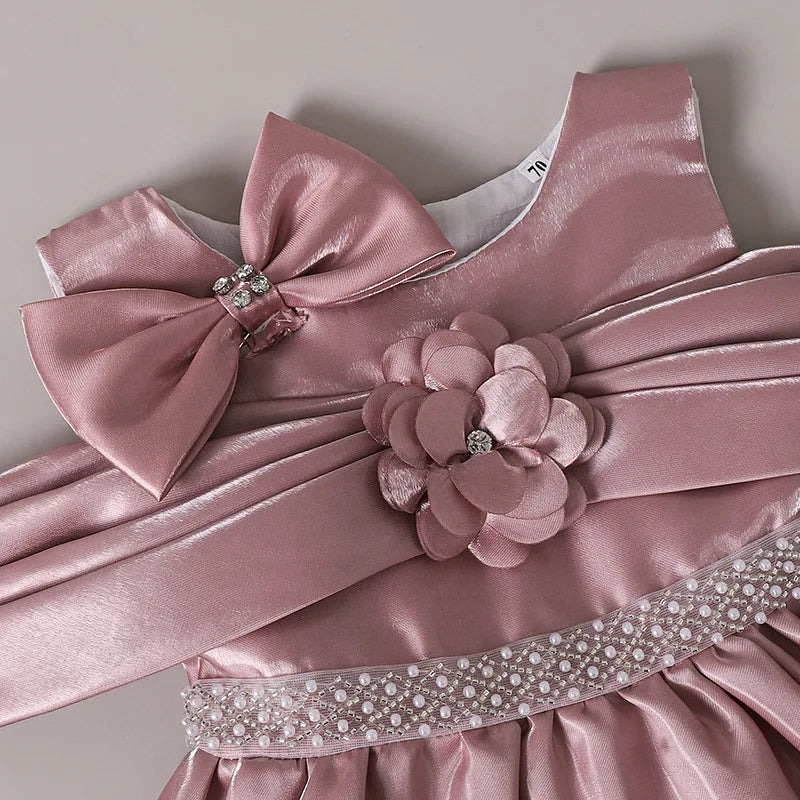 HETISO Kid Costume Satin Beading Belt Children's Girly Dresses Baby Girl Princess Birthday Festive Ball Gown 2-5 Years
