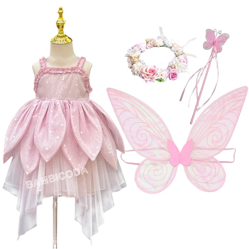 Girls Fairy Princess Dress Set | Petal Skirt & Headgear Costume