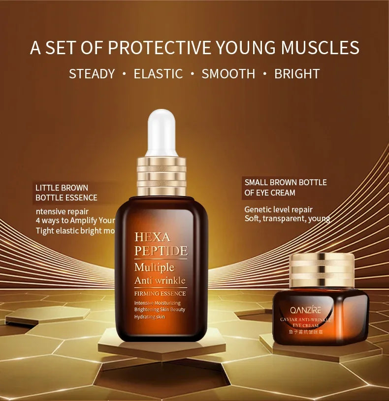 Small Brown Bottle Caviar Eye Cream 50ml Hexapeptide Serum Essence Anti-Wrinkle Face Serum Firming Serum